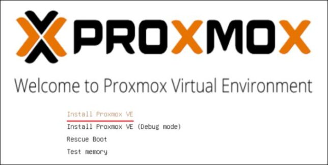 Imagem da instalação do Proxmox (boot)