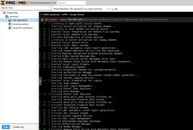 Imagem da instalação de uma VM Ubuntu 22 no Proxmox