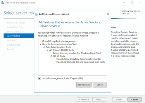 Windows Server - Install AD DS - Add Features