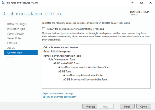 Windows Server - Install AD DS - Install Confirmation