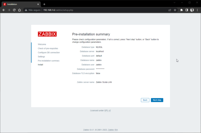 Zabbix Install - Auto configuração via interface web - Resumo final