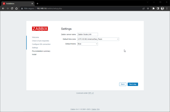 Zabbix Install - Auto configuração via interface web - Configurações gerais finais