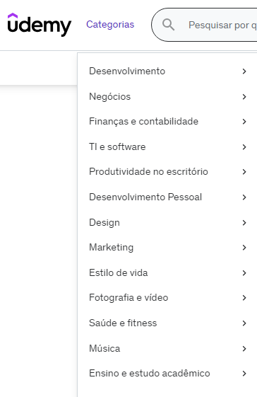 Udemy - Categorias de cursos