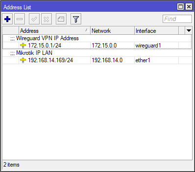 Mikrotik Router OS - IP Adress List