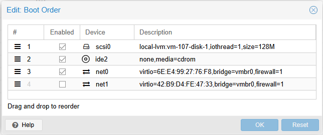 ProxMox - Router OS VM - Boot Order