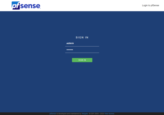 pfSense 2.7.2 - Web login page