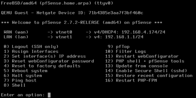 pfSense 2.7.2 - Welcome Screen